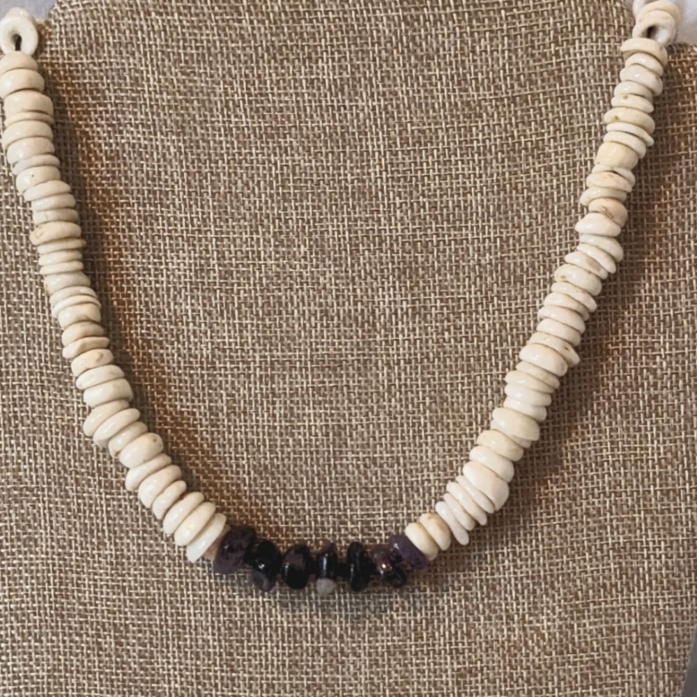 Vintage Puka Shell & Amethyst necklace